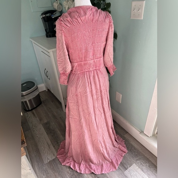 Free People String Of Hearts Maxi Dress Smocked V Neck Buttondown Cutout Size M - Picture 3 of 4